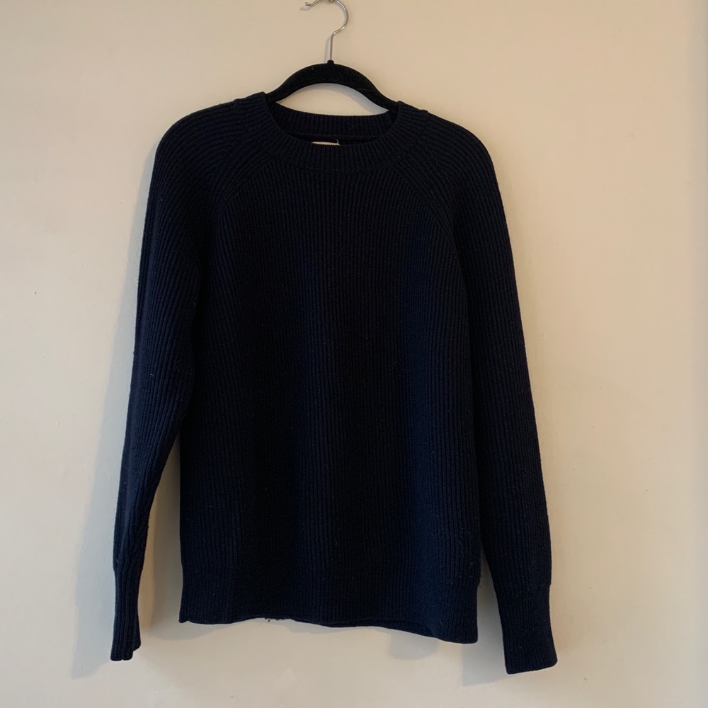 Trademark Ribbed Wool Sweater, Navy, Size Medium